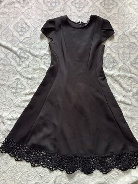 Donna Ricco Black Midi Dress with Crochet Hem